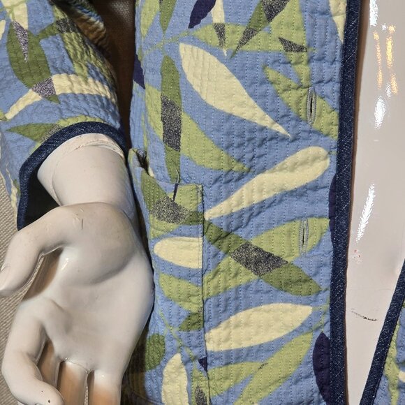 Quilted Vintage ALFRED DUNNER Blue Green & White Leaf Pattern Jacket sz 12P - Picture 4 of 12